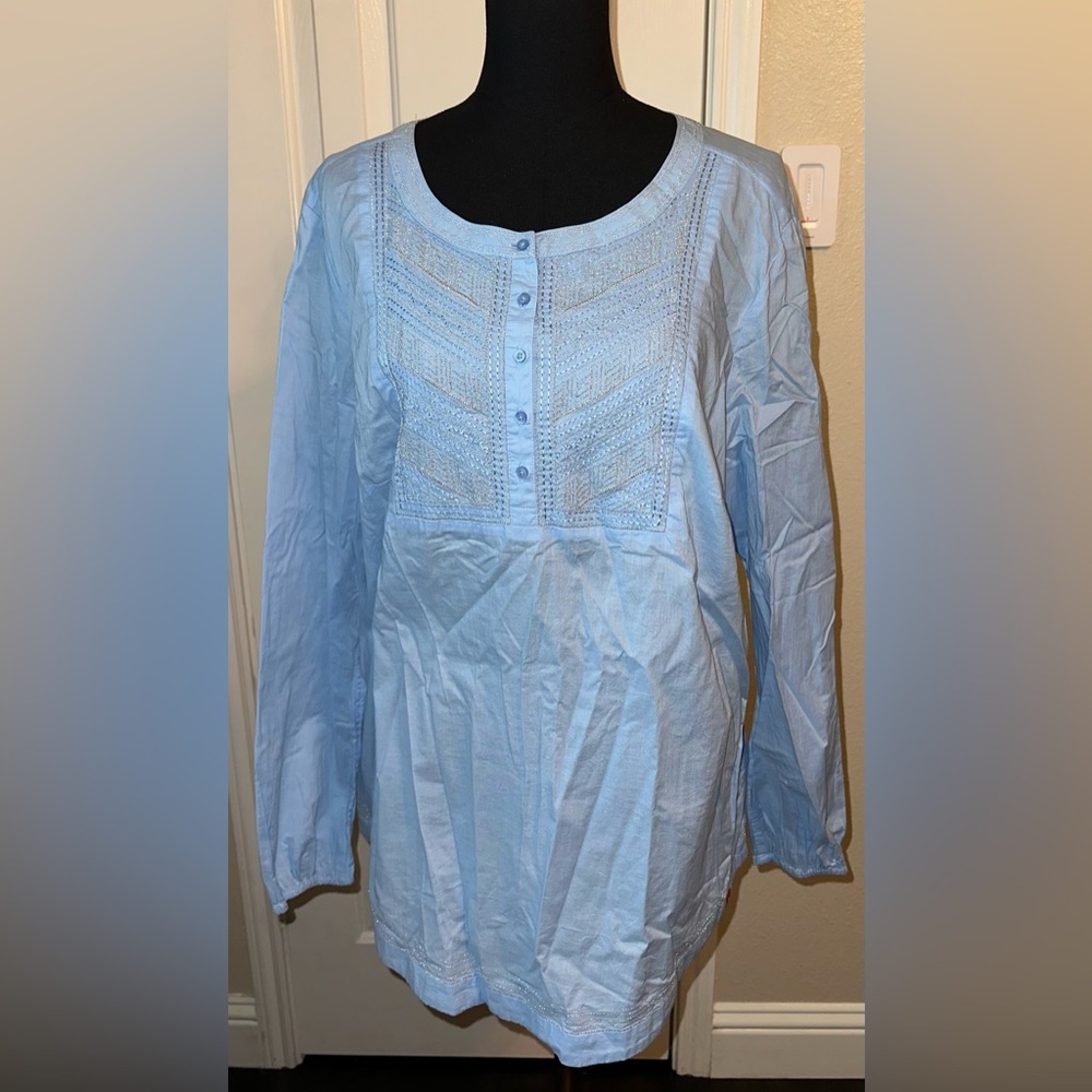 EDC by Esprit NWT Women’s XXL Blue Cotton Long Sleeve Tunic Partial Button-Up